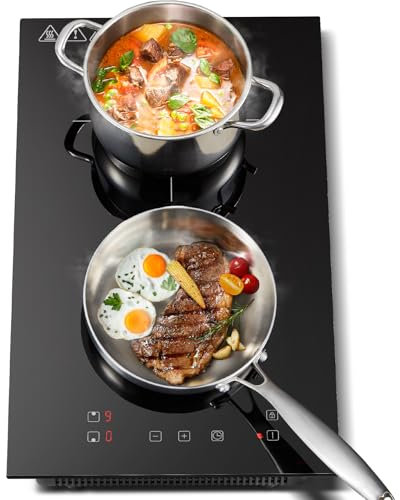 KICHPOWER Double Induction Hob, Electric Plug in Hob 30cm, Built-in Induction Cooker, Touch Control, 2800W, 9 Power Levels, Boost Function, 1-99 Min Timer, Child Safety Lock, Residual Heat Indicator