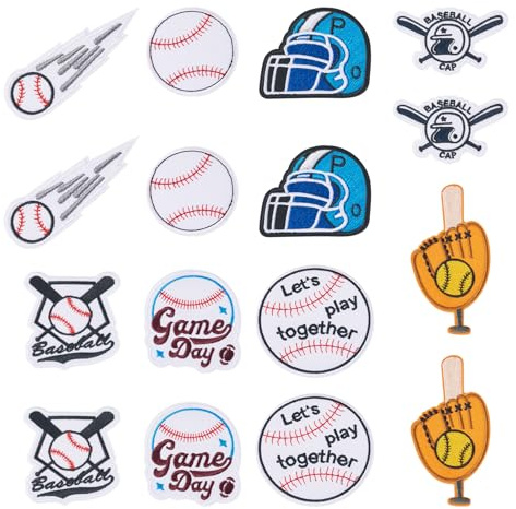 Craftora 16 Pcs Baseball Iron on Patches Sports Theme Embroidery Applique Funny Sew on Patches for Clothes Hats Jeans Jackets Backpacks DIY Accessory