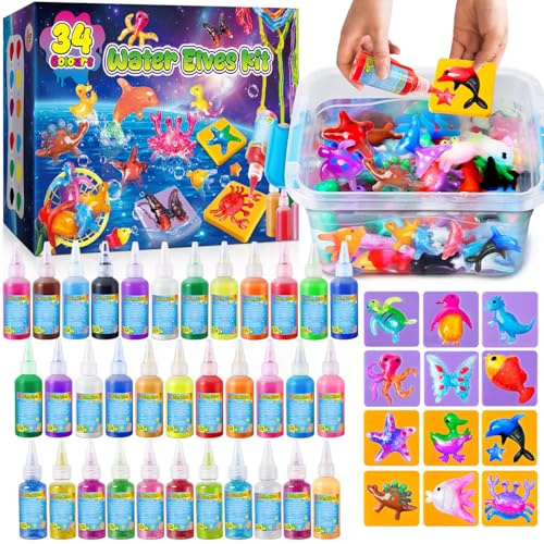 UNGLINGA Kit de Juguete de Hadas de Agua mágica para niños, 34 Botellas de Gel de Color, Gel de Agua, CREA Tus Propios Animales acuáticos, Set de Manualidades acuáticas de Hadas para niñas y niños