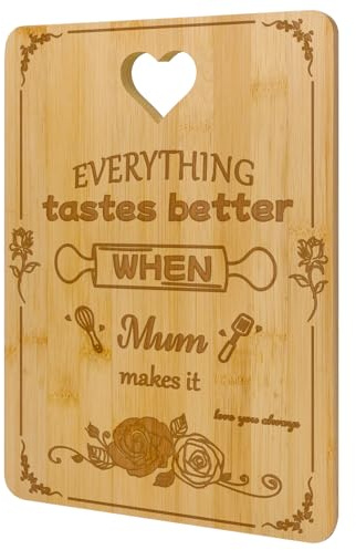 Zindoo Mum Birthday Gifts from Daughter Son, Creative Bamboo Chopping Board | Heart Handle Engraved Birthday Gifts for Mum, Kitchen Presents for Mummy Wife Women on Her Birthday Christmas Mothers Day