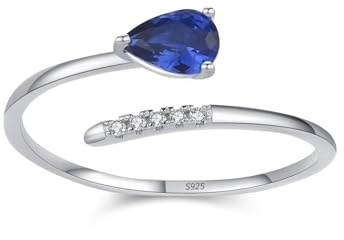 BWDHJLEY Damen Ring mit Stein, 925 Silber Ringe Blau Birnenform Zirkonia Größe 54 (17.2) Silber