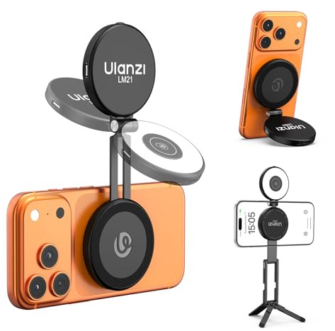 ULANZI LM21 Magnetische Selfie Licht, Selfie Ringlicht für iPhones, Handy Ringlicht mit 3 Farbtemperaturen 2500k-8500k, LED Selfie Ring Fülllicht für Selfies, Videoanrufe, Konferenzen (Schwarz)