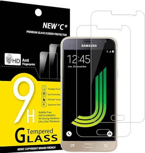NEW'C Lot de 2, Verre Trempé pour Samsung Galaxy J3 2016 Film Protection écran sans Bulles d'air Ultra Résistant (0,33mm HD Ultra Transparent) Dureté 9H Glass