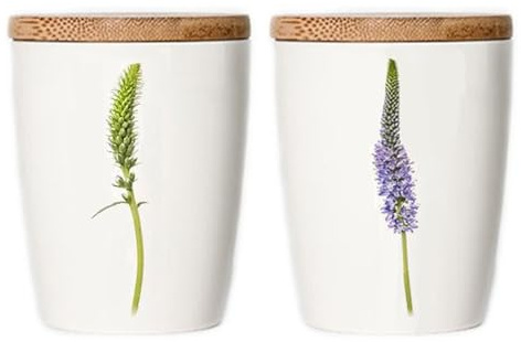 Simply Flowers - Tasse, Kaffeetasse, Teetasse, Vorratsdose - mit Bambusdeckel - Motiv: Ehrenpreis - 360 ml