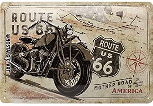 Nostalgic-Art Plaque vintage Route 66 – Bike Map – Idée de cadeau pour les fans de moto, en métal, Design retro pour la décoration, 20 x 30 cm 22279