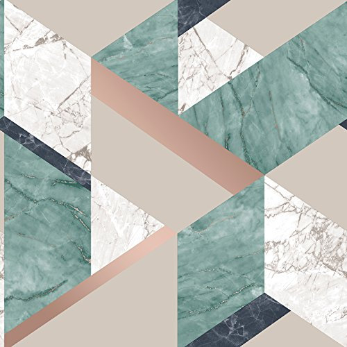 Fine Decor Marblesque Geometric Marble Wallpaper Emerald Green and Gold - FD42301