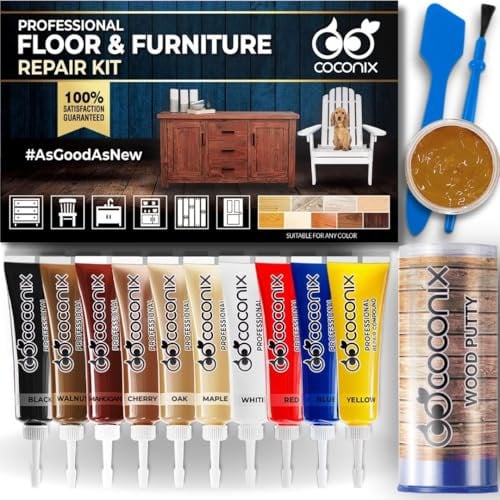 Coconix Kit di Riparazione per Pavimenti e Mobili | Ripara graffi, abrasioni e ammaccature su pavimenti in legno, mobili e superfici laminate | Applicazione facile con stucco modellabile