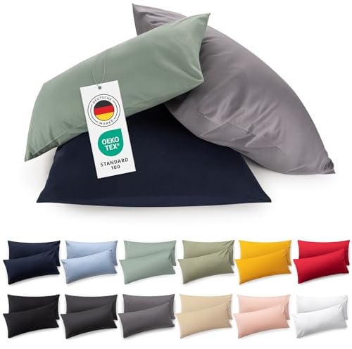 Blumtal Kissenbezug 40 x 80 cm (2er Set) - Hellgrün - 100% Baumwoll-Jersey, Oeko-Tex Zertifiziert, Kopfkissenbezug - Kissenhülle für Kissen mit Reißverschluss