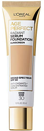 L'Oreal Paris Age Perfect Radiant Serum Foundation with SPF 50, Beige Rose, 1 fl. oz.