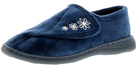 Strollers Womens Slippers - Orthopedic Slippers for Women, Extra Wide Footwear for Swollen Feet Ladies,Touch Fastening Non slip Diabetic Shoes with, Comfortable Fit for Elderly Navy 4 UK