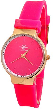 MJ Montre Femme Silicone Rose Gold Bronze Rose Fluo Fine Plate Bijoux Idée Cadeau