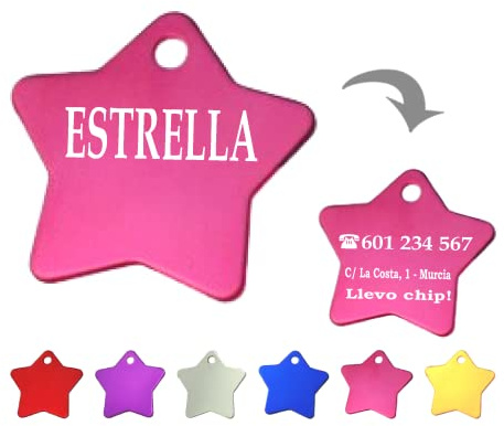 Ibera gifts - Hundemarke mit Gravur - Personalisierte Hundemarke in Sternform für kleine und mittelgroße Haustiere - Hundemarke personalisiert aus Aluminium