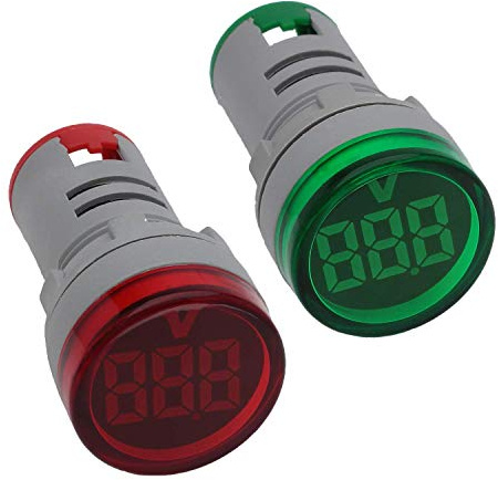 Shopcorp Led Voltage Indicator 22 mm – Digital Voltmeter AC20-500V with led Voltage Display for Control Panels, Machines and Distribution Boxes (1 Red and 1 Green)