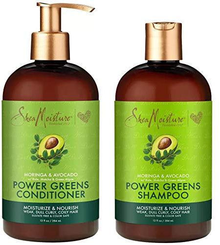 SheaMoisture Power Greens Curly Hair Shampoo und Conditioner, trockenes Haar, Moringa Avocado, feuchtigkeitsspendend, 370 ml