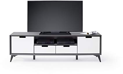 Robas Lund Lowboard Weiß Grau, Wohnzimmerschrank mit 180° drehbarer Tür, Schrank BxHxT 180x55x40 cm
