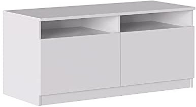 Iconico Home MIK Mobile TV con vani a Giorno e 2 Ante a Battente, con Maniglie Integrate, Legno ingegnerizzato, Bianco Opaco, 120x44,5xh53,5 cm
