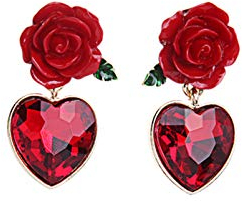 Yifnny Orecchini Fiore, Orecchini a Forma di Cuore di Rubino Placcato in Oro Orecchini a Fiore di Rosa Rossa Orecchini Pendenti a Cuore per Gioielli da Donna (Rosso)