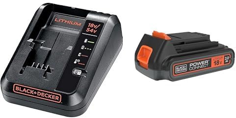 BLACK+DECKER Chargeur 2 Ah pour Batteries Lithium 18V/54V & Batterie Lithium 18V 2 Ah, Compatible avec Tous Les Outils 18V BLACK+DECKER, sans Effet Mémoire, Faible Autodécharge, Pratique