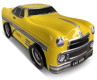 MediMuc Taxi mit drehbaren Rädern - Keksdose, Geschenkdose, Retrodose, Blechdose - lebensmittelecht - Vol. 1,3l - Maße: (Länge x Breite x Höhe): 30,0 x 12,0 x 13,0cm