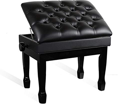 DRSM Luxus Soft Piano Hocker Massivholz-Lack Wasserdicht Einstellbare Klavier-Tastatur Stuhl weich Thick PU-Gurt Speicherregal k?nnen Shop Musikbücher Gepolsterter Sitz (Schwarz Regular)