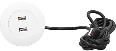 Acouto Ojal de Alimentación, 5 V Puertos de Carga USB Duales Empotrados Ojal Conector de Concentrador USB Buena Protección Carga Rápida Instalación Intada Salida de Tira de Alimentación USB(Blanco)