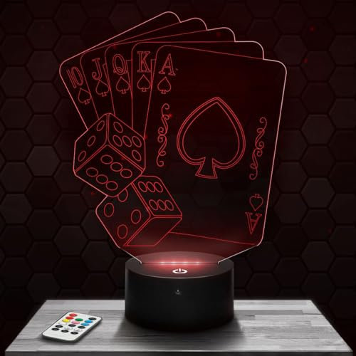 Lampephoto.fr Nachttischlampe - Touch-Nachtlicht Casino Poker-Karten 3D-LED-Lampe Illusion, Geschenkidee Weihnachten Geburtstag Junge und Mädchen Nachttischlampe Kinder- oder Erwachsenenzimmer TOP