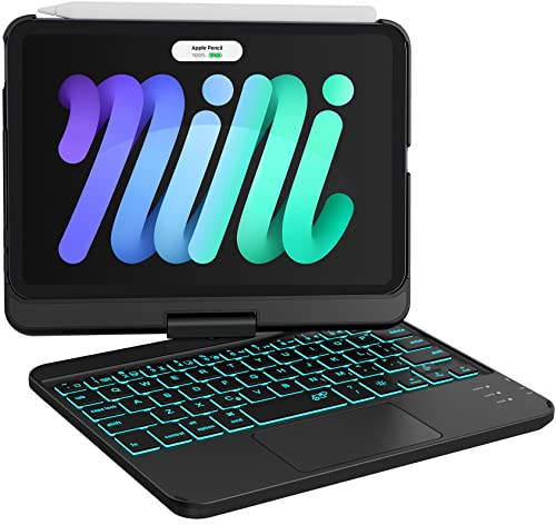 GreenLaw Keyboard Case for iPad mini 7 A17 Pro(2024) & Mini 6 (2021) 8.3, 360° Rotate Case for iPad mini 7th/6th Generation, Touchpad Keyboard with 7 Color Backlit, Type-C Rechargeable, Black