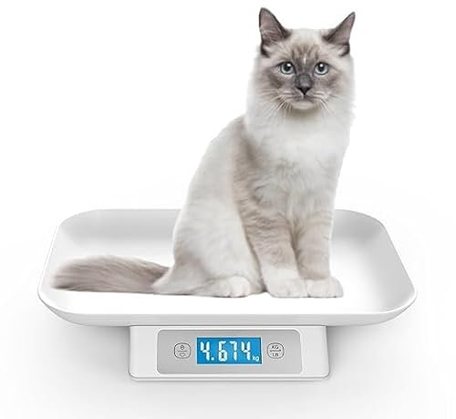 MINDPET-MED Digitale Haustierwaage für Kleintiere,Genauigkeit1g,Messbereich15kg/33Ib, Einheit g/lb/oz/tl/ml, geeignet für Kätzchen,Welpen（GRAU)