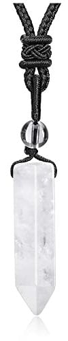 CrystalTears Clear Quartz Healing Crystal for Men Necklace Hexagonal Natural Quartz Crystals Point Pendant Necklace Adjustable Rope Gemstone Jewellery for Men