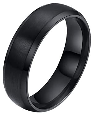 Homxi Edelstahl Eheringe Herren,Gebürstet Rund 6MM Herrenring Schwarz Ring für Herren Größe 52 (16.6)