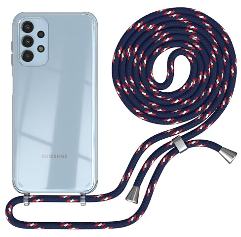 EAZY CASE Handykette kompatibel mit Galaxy A13 4G Handyhülle mit Umhängeband, Handykordel mit Schutzhülle, Silikonhülle, Hülle mit Band, Stylische Kette für Smartphones, Navy Camouflage