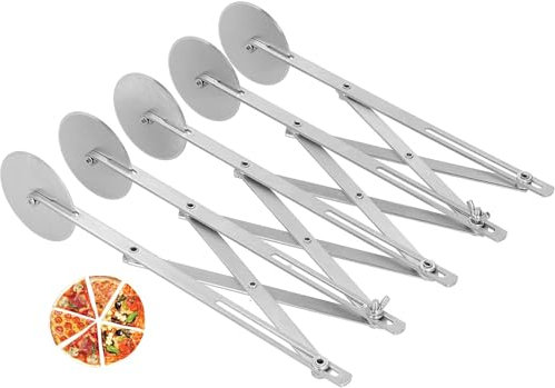 Teigschneider, 5 Räder Justierbar Kuchenteiler Pizzaschneider Edelstahl Doppelschneider Verstellbar Pizzaschneider Multi-rund-Teigschneider Rad-Gebäckschneider Teiggitter Rollenschneider (L)