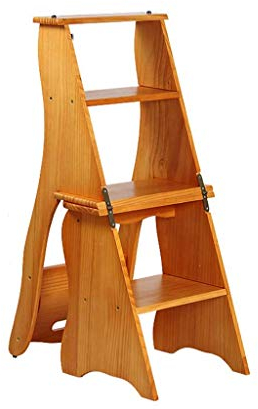 Holztreppenstuhl, amerikanischer Tritthocker, Leiter mit doppeltem Verwendungszweck, Klappstuhl, Mehrzweck-Trittleiter, Trittleiter für Heimbibliothek, Loft, Höhe 85 cm