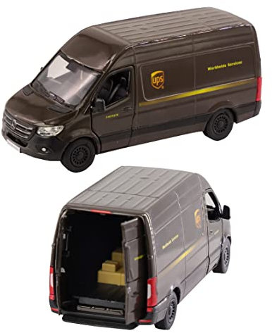 D.A.Y. Republic Official Licensed Mercedes Benz Sprinter UPS Panel Van - 1:48 Scale, with Open and Close Doors, Metal Die Cast, Pull Back and Go, Action Toy Collectors Model