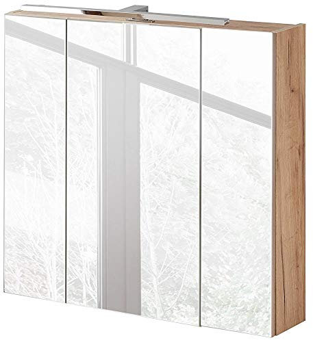Lomadox Badezimmer Spiegelschrank 80 cm mit LED-Beleuchtung Wotaneiche B/H/T 80/75-80/16cm