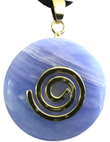 Steinfixx® - Chalcedon Edelstein Donut optional als Kette mit versilberter oder vergoldeter Spirale und Wildlederband | Heilstein | Edelstein | Chakra-Stein