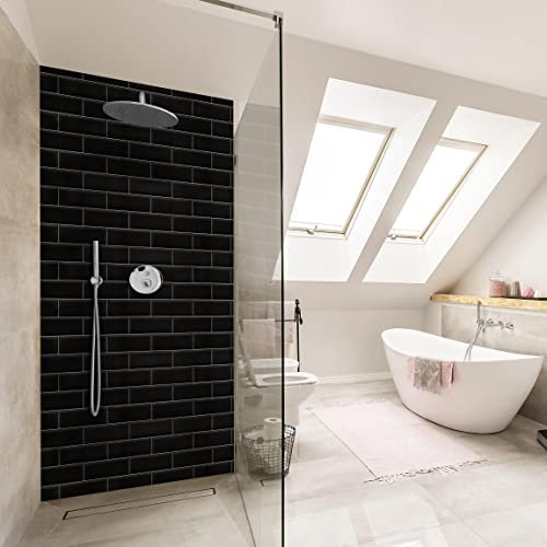 Bilderwelten Duschrückwand Folie 200x80 cm Keramikfliesen Schwarz Bad-Rückwand Motiv fugenlose Wandverkleidung Dusche