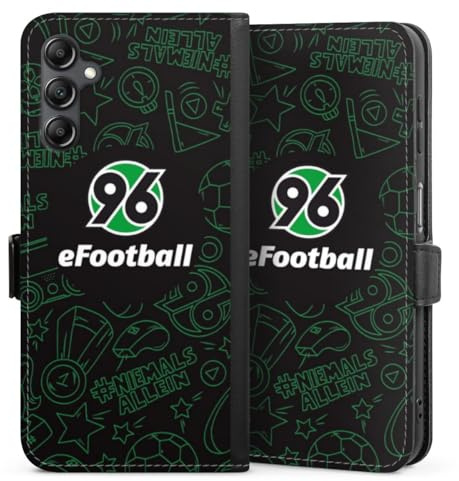 Klapphülle kompatibel mit Samsung Galaxy A 14 5G Handyhülle aus Kunst Leder schwarz Flip Case Hannover 96 Offizielles Lizenzprodukt Fanartikel