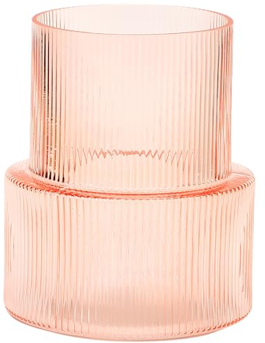 YANWE1 Rosa Glasvase, Geriffelte Glasvase, Geriffelte Glasvase, Blumenvase, Gerippte Vase für Blumen, Klarglasvase für Wohnzimmer, Esstisch, Eingang, Kaminsims, Regal, Hochzeit, Büro, 7,5 Zoll