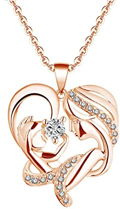 Kette für Mama, Anhnger Kette Rosegold 18K Verdrehte Herz Diamant Mutter, Die Kind Hält Geschenke für Mütter