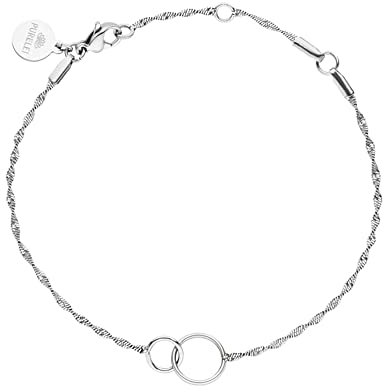 Purelei® Kekahi Armband (Silber), Wasserfestes Damen Armband, Armband aus Edelstahl mit zwei ineinander greifenden Ringen, Geschenk für Frauen, 15-19 cm Länge verstellbar