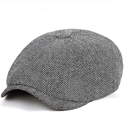 20er Jahre Motto Party Newsboy Caps für Herren – Fischgrätenmuster Newsboy Hut 8-Panel Gatsby Flacher Hut 1920er Jahre Kostüm Acc, Hellgrau, MEDIUM