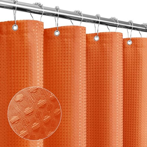 Gibelle Duschvorhang, Waffelgewebe, strukturierter Stoff, für Badezimmer, weiches Tuch und Hotel, Spa, luxuriös, wasserabweisend, maschinenwaschbar, 183 x 183 cm, Orange gebrannt, Orange
