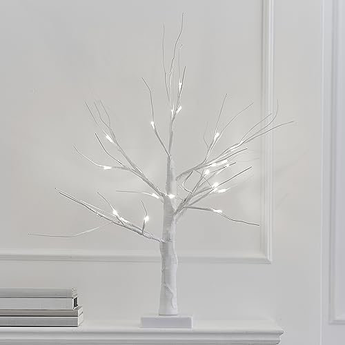 Ginger Ray Árbol de Navidad Blanco Iluminado con Luces LED, decoración de Chimenea de Mesa, 40 cm