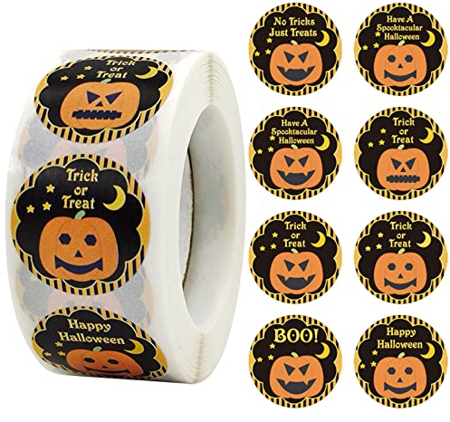 Pack Halloween Sticker Label Dekoration 1 Rolle mit 500 Aufklebern für Halloween Party Dekorationen Heizkörperfarbe (A, One Size)