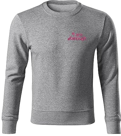 BroiderStudio I am Kenough New Pink Dunkelgrau Sticken Emblem Ursprünglich Kapuzenpullover Prämie Klasse Unisex Size M
