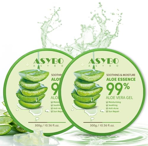 ASYBO 300x2 ML natürliches Aloe Vera Gel -Organische Feuchtigkeitscreme, beruhigend und feuchtigkeitsspendend, Sonnenbrand und Narbenreparatur
