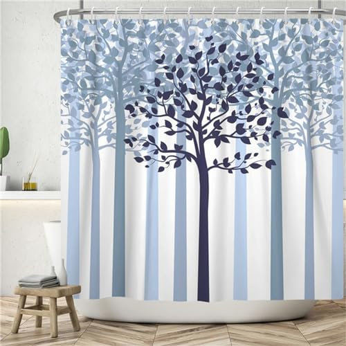 Duschvorhang 90x180cm Wald Duschrollo für Badewanne Vorhang Outdoor Duschvorhänge Anti Schimmel Wasserdicht Waschbar Polyester Duschtrennwand Moderne Badezimmer Dusche mit 12 Duschvorhangringe Z308