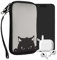 kwmobile Handytasche für Smartphones L - 6,5 - Neopren Handy Tasche Hülle Cover Case Schutzhülle - Neugierige Katze Grau Schwarz - 16,5 x 8,9 cm Innenmaße