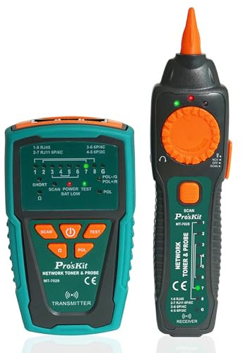 Pro'sKit Tool solutions MT-7028 Network Toner & Probe Kit continuity, shorts, opens and crossover on RJ45 Lan cable Cat 5、5e、6、7 (UTP/STP)、RJ11/12 Telephone cable Cat. 3 (2/4/6 pin)(MT-7028)